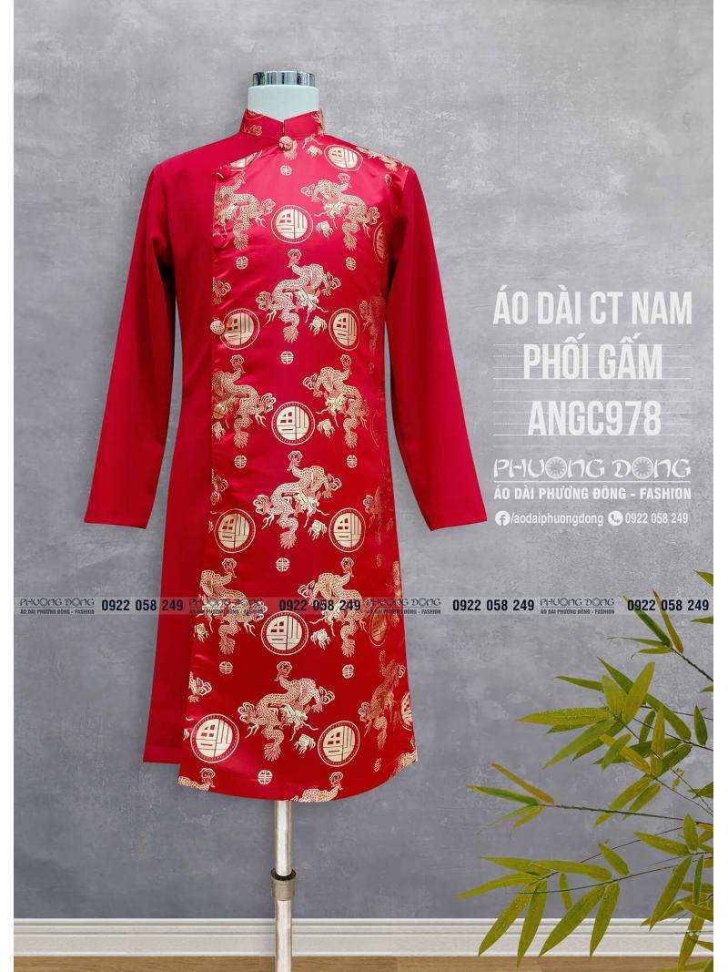 Áo Dài Cách Tân Nam Gấm Và Phối Gấm ANGC978